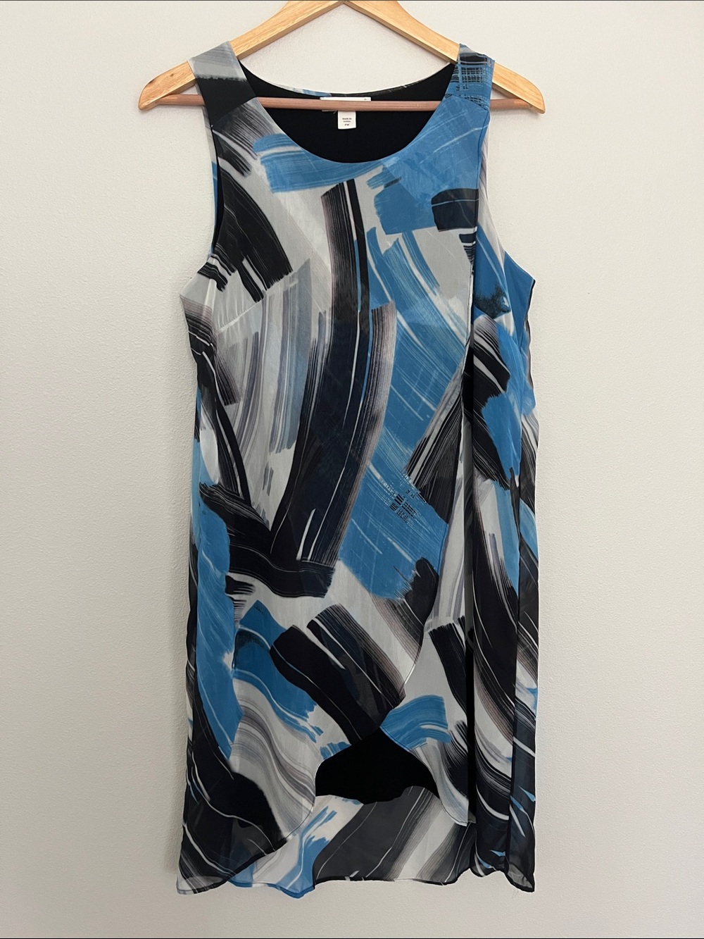 Coldwater Creek Petite Medium Abstract Tulip Hem Dress Blue Black Layered